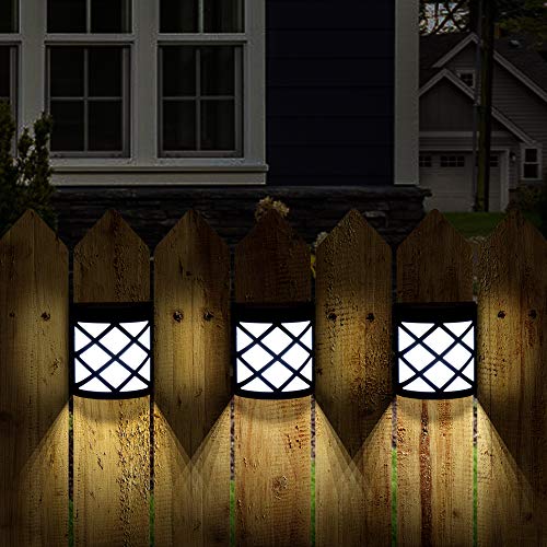 GIGALUMI 8 Pack Solar Fence Lights,6 LED Solar Deck Lights,Waterproof Automatic Decorative Outdoor Solar Wall Lights for Deck, Patio, Stairs, Yard, Path and Driveway. (Cold White)