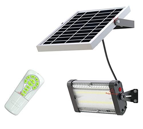 RuggedGrade High Power 2000 Lumen Carina Series Solar LED Flood Light -Non Motion Model With Remote - 20 watts of High Power Light - Commercial Grade Flood Light -LED Floodlight - Rechargeable Battery