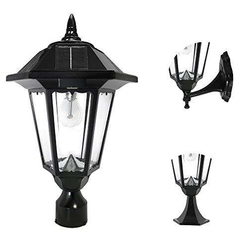 GAMA SONIC Windsor Bulb Solar Light, Outdoor, LED, Wall, Pier, and 3' Post Mounts Included, Black GS-99B-FPW