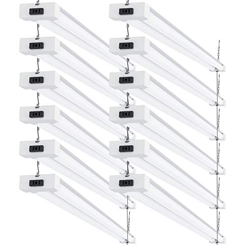 Sunco Lighting 12 Pack LED Utility Shop Light, 4 FT, Linkable Integrated Fixture, 40W=260W, 6000K Daylight Deluxe, 4100 LM, Frosted Lens, Surface/Suspension Mount, Pull Chain, Garage - ETL
