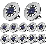 BROOM Solar Ground Lights （12 Packs）, Solar Lights Outdoor Bright 10 LED Disk Lights Garden Waterproof Patio In-Ground Lights for Lawn, Pathway, Yard, Driveway, Step and Walkway (Cold White)