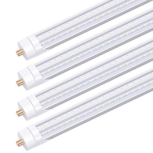 TRLIFE 65W 8FT LED Bulbs 6000K, T8 8FT V Shape LED Tube Light FA8 LED Light Bulbs with Clear Cover(150W Fluorescent Bulbs Replacement), Dual Row LED Chips, 7800Lm, Dual-Ended Power (4 Pack)