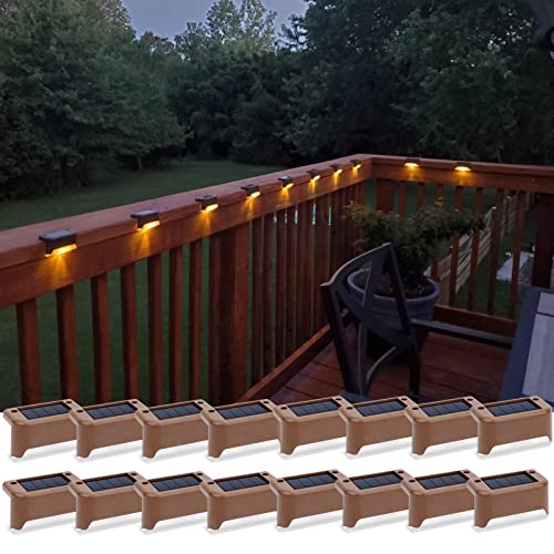 Solar Deck Lights 16 Pcs, Solar Step Lights Outdoor Waterproof Led Solar Fence Lamp for Steps,Fence,Deck,Railing and Stairs (Warm White)